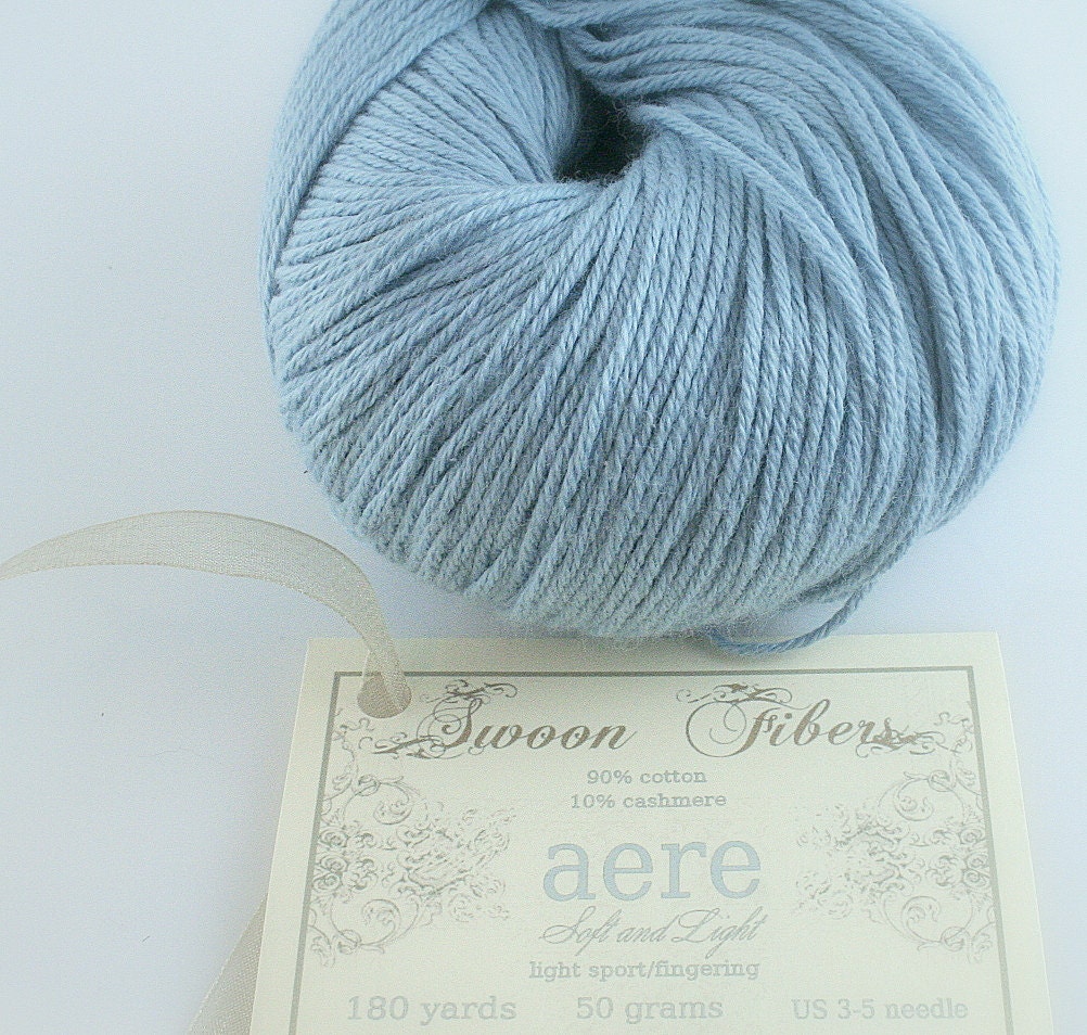 Cashmere cotton blend soft yarn fingering sport pale blue WATER aere