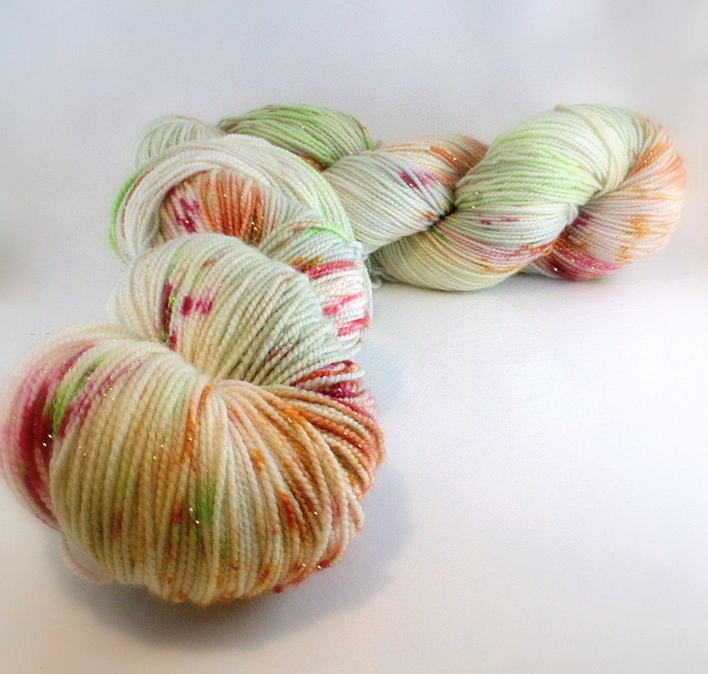 Speckle  dyed Yarn gold sparkly Nasturtiums on Water Firefly Swoon Fibers