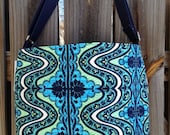 On Sale Tote Bag / Diaper Bag, adjustable strap, zipper closure - blue, green and white