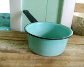 pretty vintage 1950s small aqua enamel vegetable pan