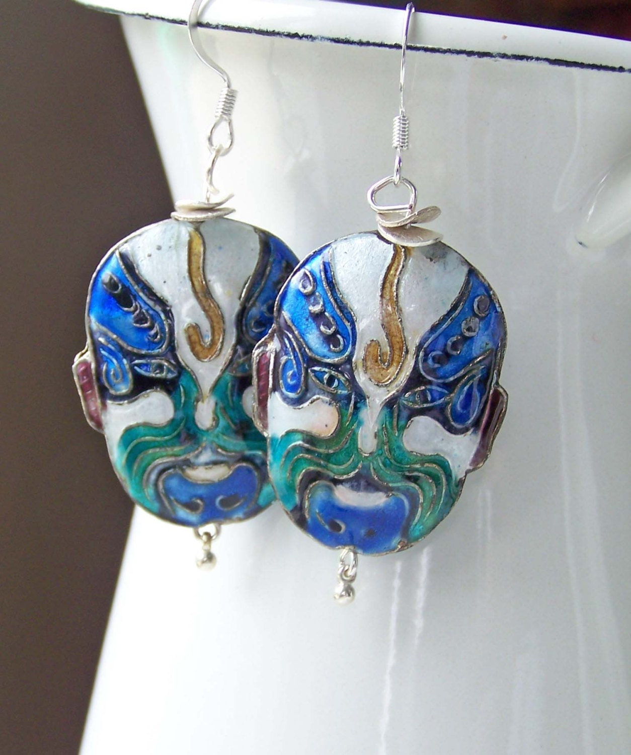 Etsy, Etsy Jewelry, Tribal Mask Earrings, Cloisonne Earrings, Enamel Earrings, Funky Earrings, Dangle Earrings