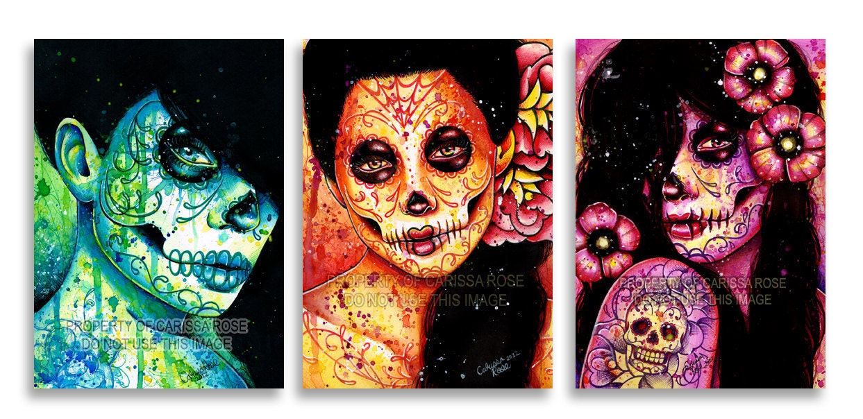 Set of 3 apprx 11x14 Inch Prints - Never Forget Set - Sugar Skull Girl Portraits