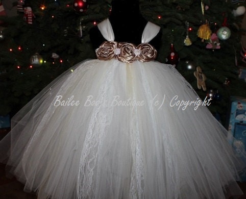 Champange Ivory Flower Girl Tutu Dress, Tutu Dress,Vintage Lace Tutu Dress, Pageant 12 month to 2 Toddler