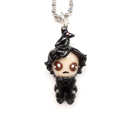 Tiny Little Poe - Miniature Sculpture - Charm Necklace