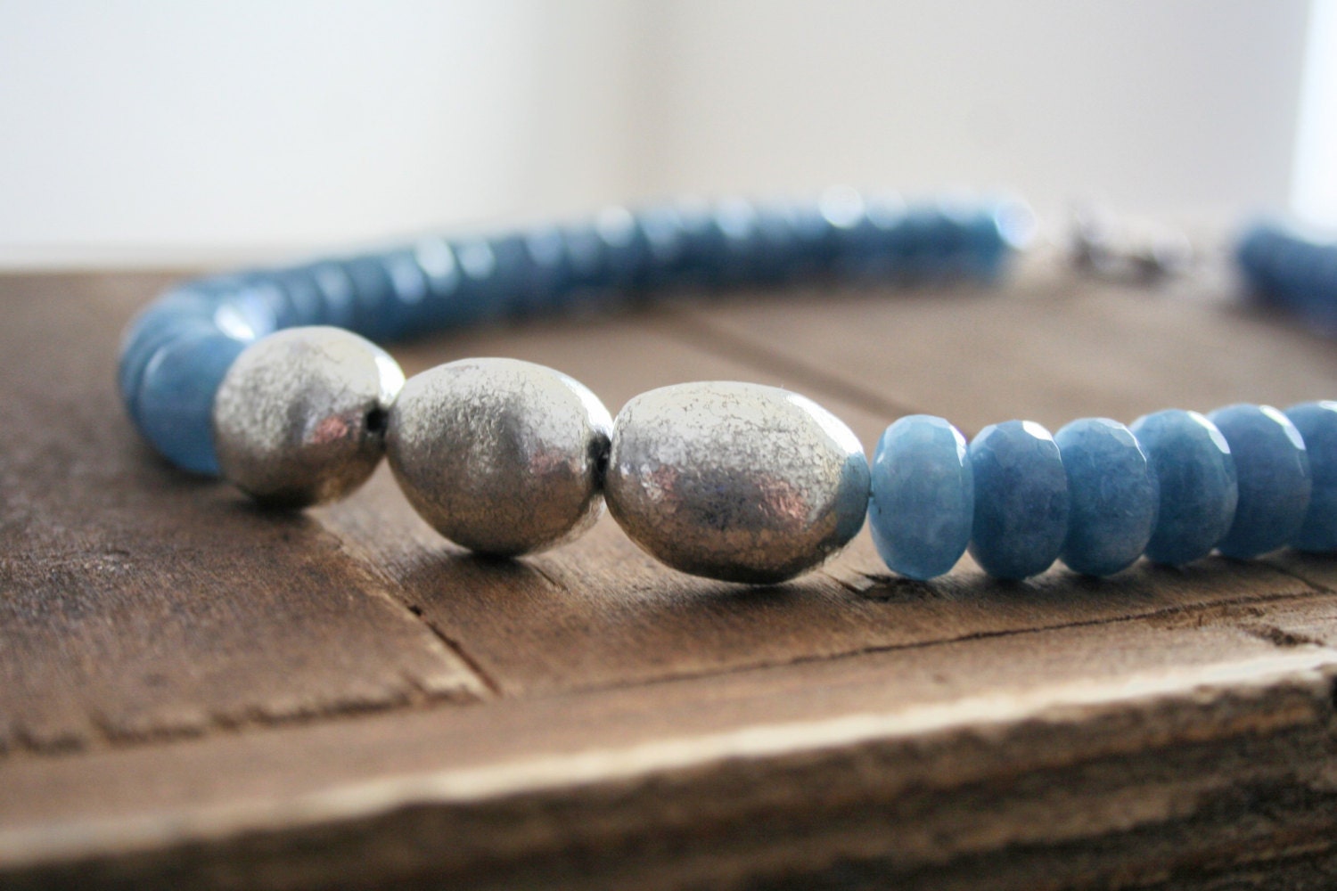 Sky Blue Gemstone Necklace, Silver and Blue Chunky Gemstone Necklace