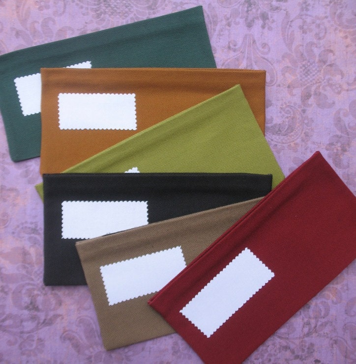 SIX Solid Fabric Cash Only Budget Envelopes with Velcro closures//You Choose your Fabric Colors