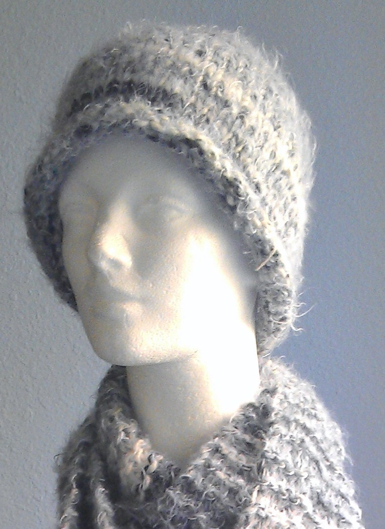 Hand Knit soft muted grays hat