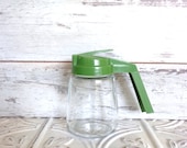 Vintage Federal Glass Syrup / Soap Dispenser Green Plastic Top, No metal, Glass bottom Use it for Dish Soap