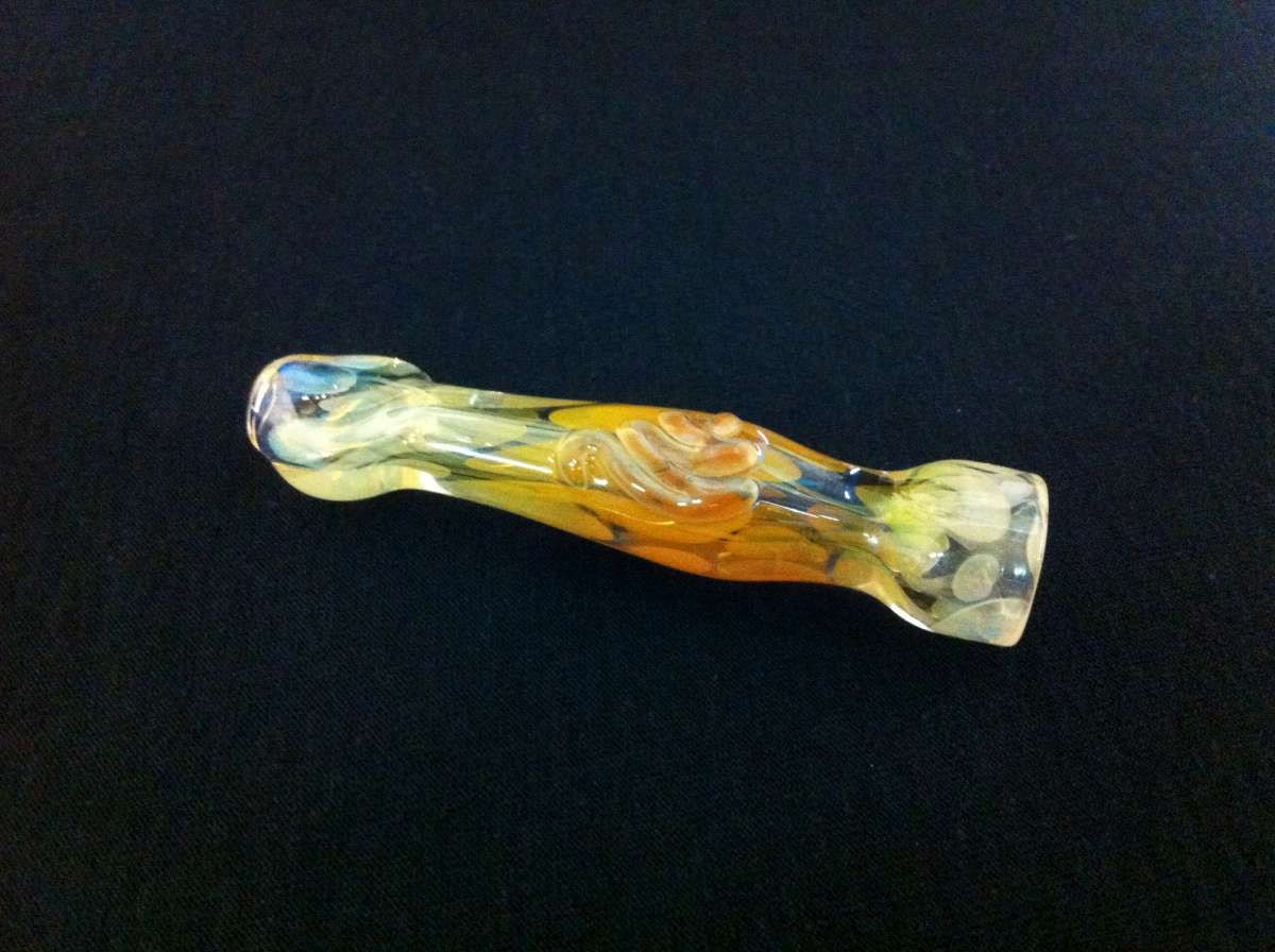 Sale Glass Pipe Silver and Gold Fumed Squiggle Trap Color Changing Tobacco Chillum Pipe with Teeth Grips