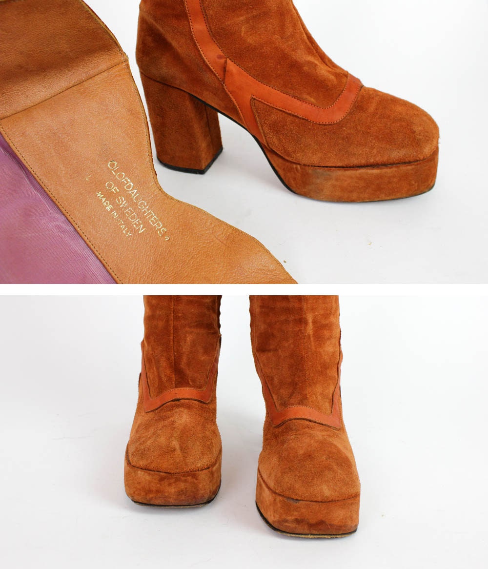 platform boots 7 / rust suede 1970s disco boots