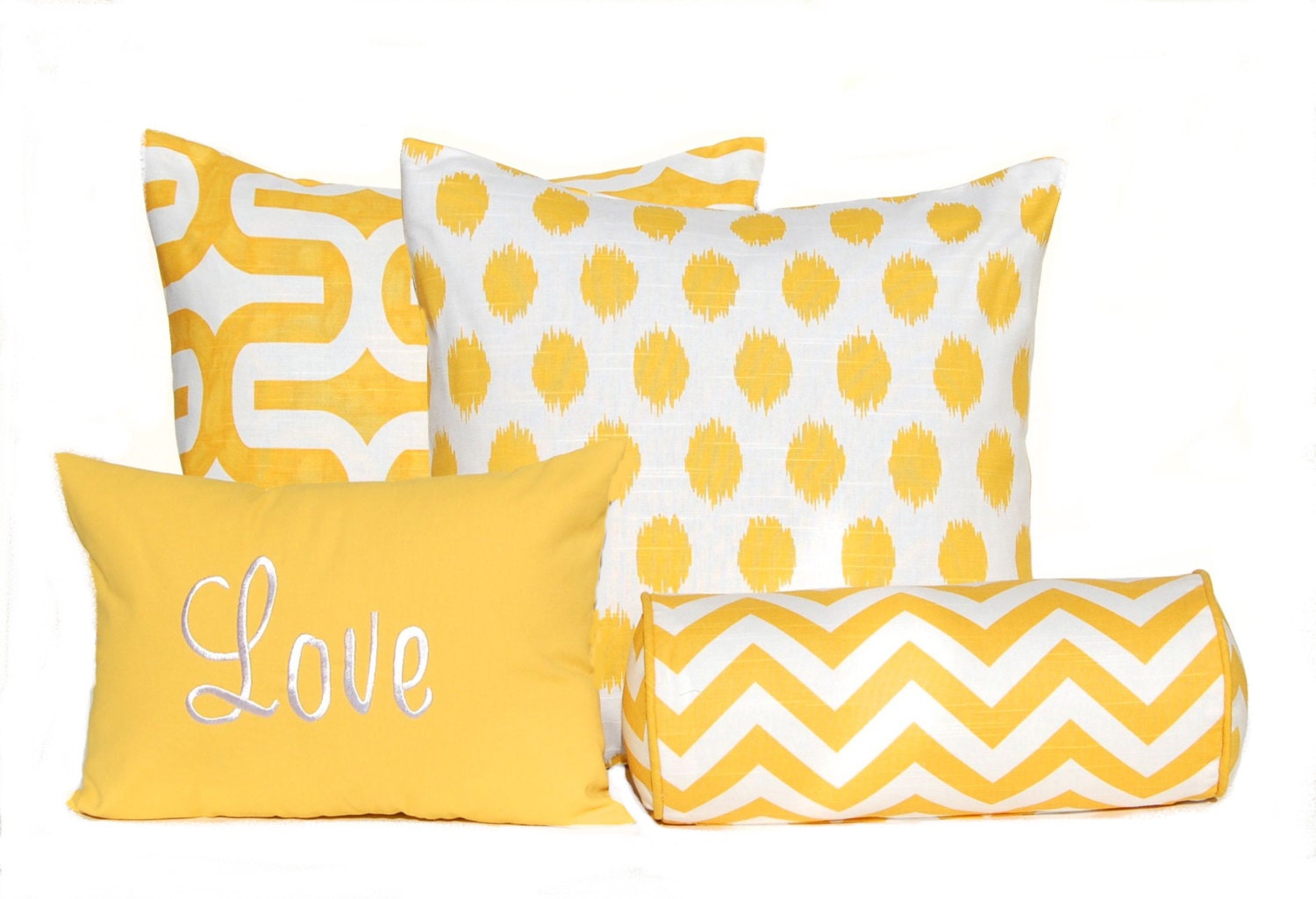 Decorative Throw Pillows Bright Yellow 20 x 20 Inches - Wedding Gift Housewarming Gift Yellow and White Bolster Pillow Monogrammed Pillow