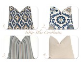 MEMORIAL DAY SALE Decorative Throw Pillow Cover One 20 x 20 Navy Taupe Aqua on Linen Cushion Sofa Pillows Indigo Blue Mix and Match