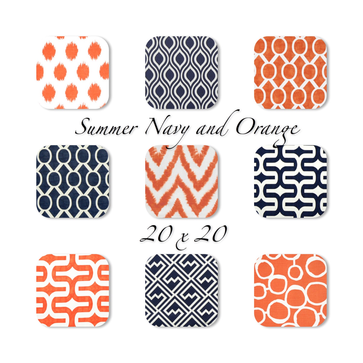 Decorative Throw Pillow Cover Home Decor Cushion Cover 20 x 20 Inches - Premier Navy Blue and Orange Mix and Match