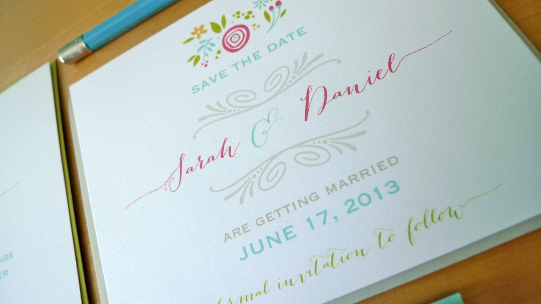 Rustic Wedding Save the Dates, Garden Whimsy Wedding Save the Date, Simple Flower Save the Date Invitations, Cottage Wedding, Rustic Wedding