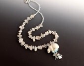 Necklace Arctic Ice Polar Bear Raw Crystal Keishi Pearls Aqua Blue Highlights