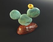 Prickly Pear Cactus Sculpture Yellow Flower