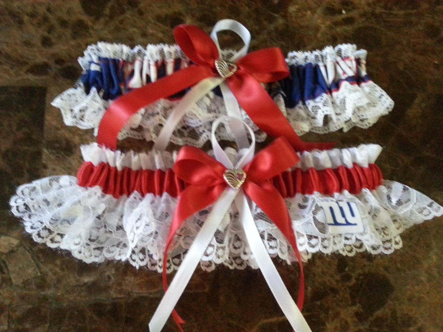 NFL New York Giants white lace & red Wedding Garter set any size color or style