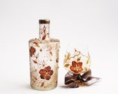 Hand Painted Bottle Upcycled Swarovski Crystals Copper Gold Brown Orange Sun Yellow