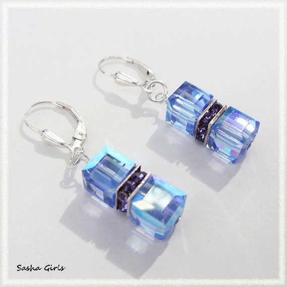Swarorski Crystal Cube AB tanzintie With sterling silver