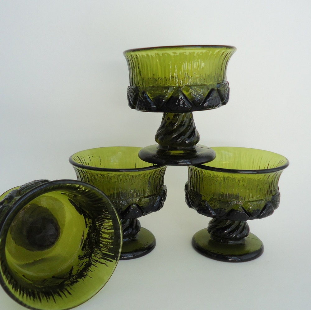 1970s Fostoria Sorrento Green Champagne Sherbet Glass, Set of Four