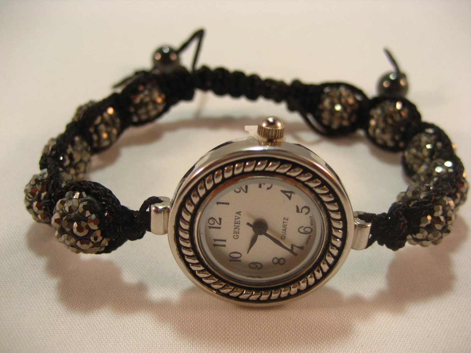 Shambala-Style Watch Bracelet - Gray Pave Crystals