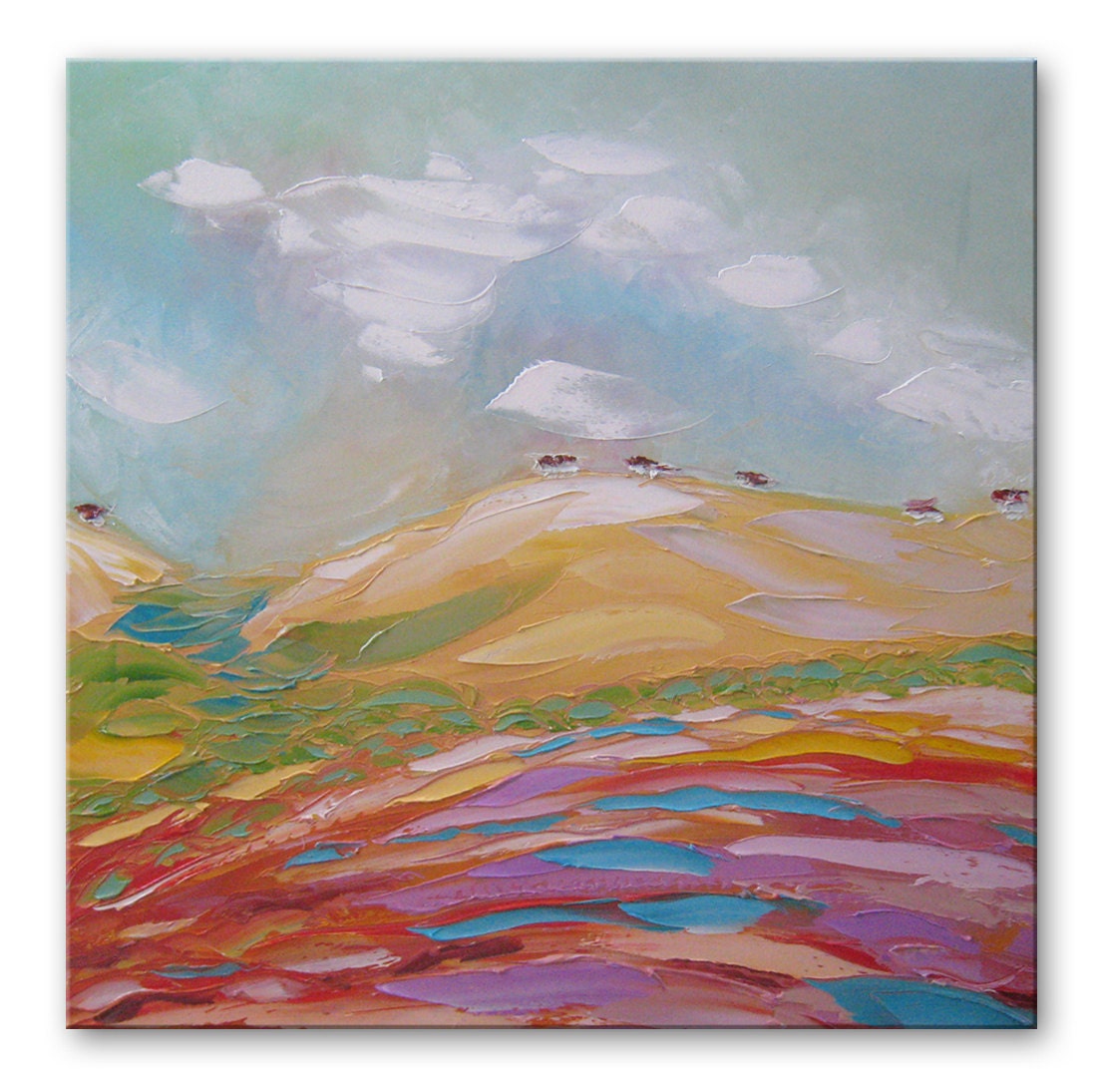 Yellow mountain FREE SHIPPING Original Oil Painting on Canvas Palette Knife - by SOLOMOON - gallery ready to hang 23x23 impasto