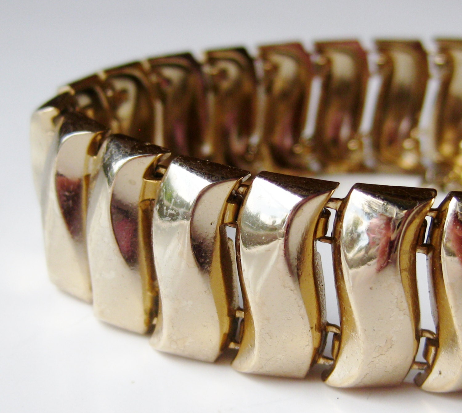 Vintage 60s CORO Gold Wide Link Designer Panel Bracelet