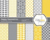 12 Digital Paper Pack in Mustard Yellow and Gray. Geometric Patterns for Scrapbooking and Crafts  INSTANT DOWNLOAD  Personal & Commercial