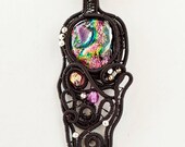 OOAK Pink dichroic glass gothic pendant