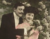 Antique French Postcard - Romantic Couple and 'Les Boules de Neige...'