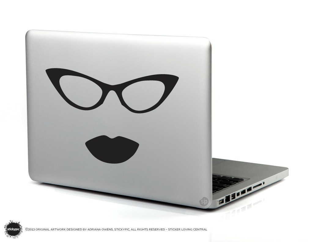Miss Behavin in Black (Laptop Decal Removable Vinyl Sticker Computer Decal PC Apple Macbook Mac Geekery Specs Glasses Lipstick)