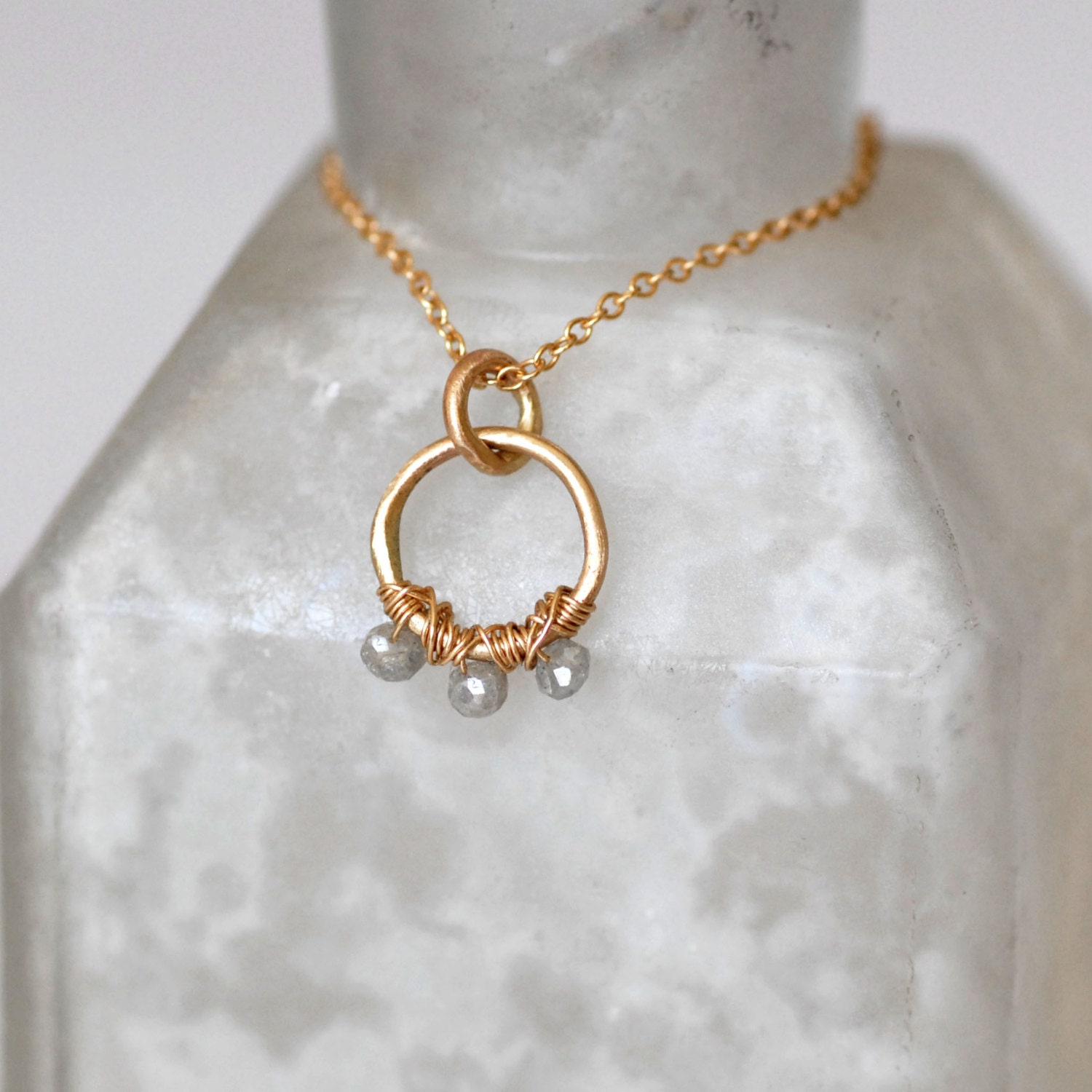 Tiny Diamond Necklace - Natural Grey Diamond and Gold Pendant