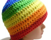 Crochet Rainbow Beanie Hat
