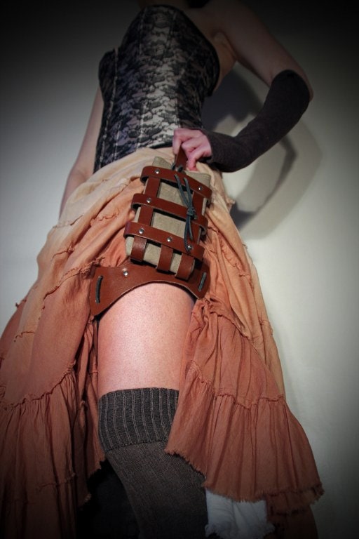 Brown Handmade Real Leather Holster  - steampunk - burning man - festivals, Please read Description for size