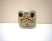 Beige Melange Owl Coffee Cozy, Coffee Mug Cozy, Neutral cup cozy ,Coffee Cozy Sleeve
