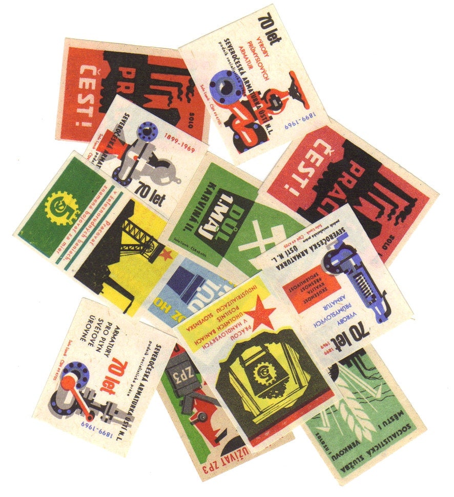 SALE 12 Vintage Matchbox Labels - Set 25