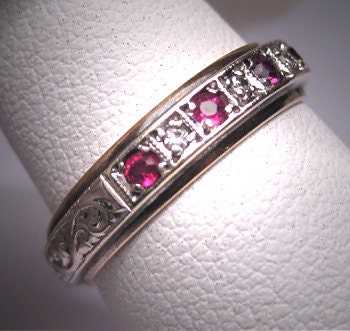 Antique Ruby Diamond Wedding Ring Band Victorian Art Deco 6