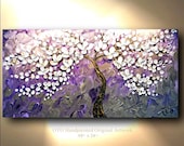 ORIGINAL Oil Painting Abstract Flower Tree purple Metallic Gold gray Acrylic Landscape Artwork Textured art by OTO