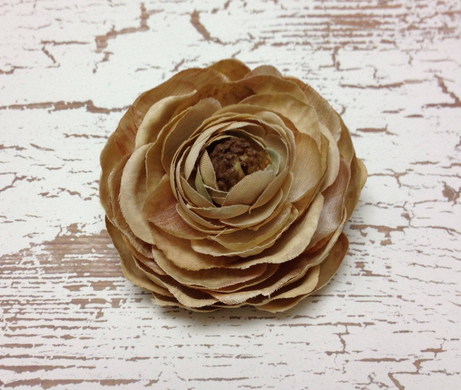 Silk Flowers - One Camel Beige Ranunculus - 3 Inches - Dried Look - Artificial Flowers