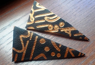 Tiki  Tribal Print Leather Pointed Post Earrings