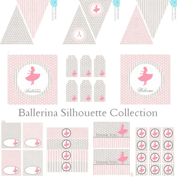 Vintage Ballet Silhouette Decorations for Birthday or Baby Shower - Girls Ballerina Printable DIY Decor by BeeAndDaisy - Instant Download Il_570xn