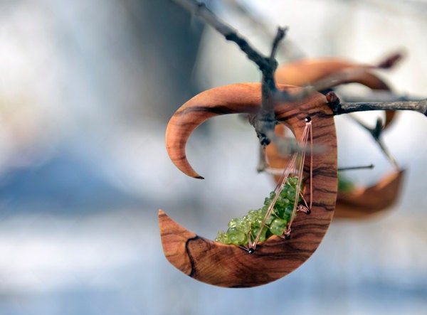 Custom order for L------- 13mm (1/2") Wood, Stone and Copper Gauged Earrings / Plugs -spring leaves- SOLD
