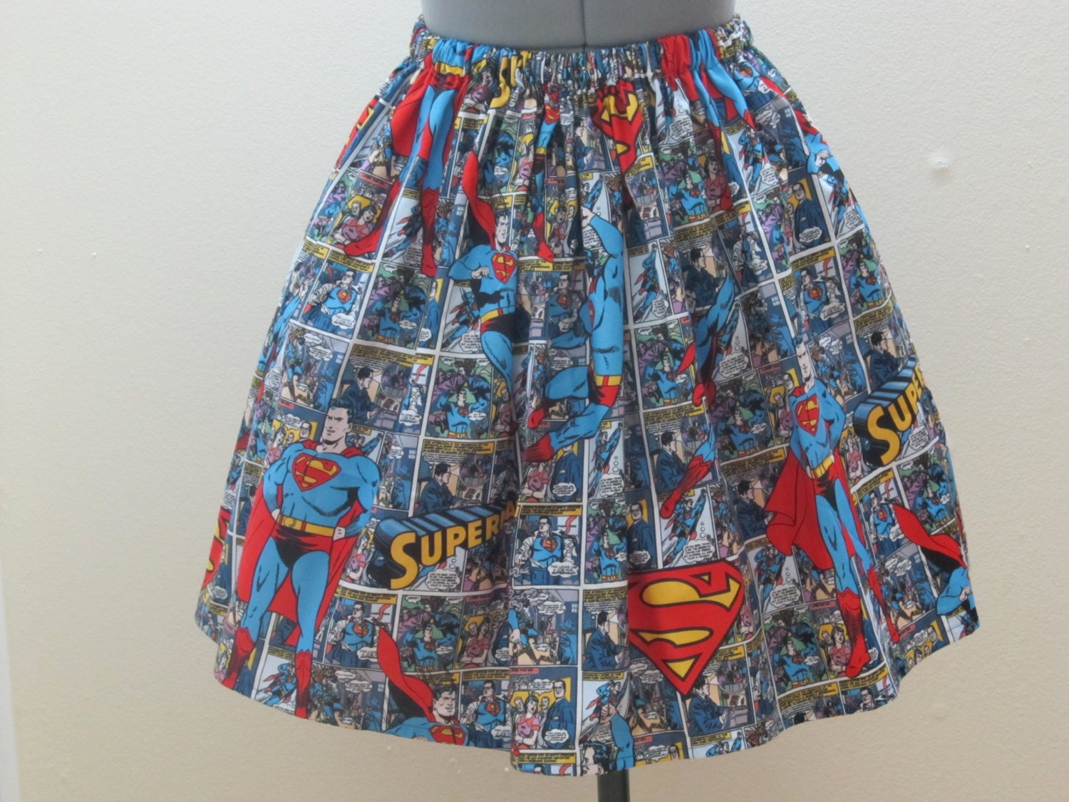 Womens Superman Skirt -Full Gathered Skirt -Full of Twirl Flounce - Ready to ship
