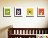 Forest animal nursery prints. Woodland creatures wall art pictures for baby, child & kids room. Fox, owl prints from paintings. Citrus