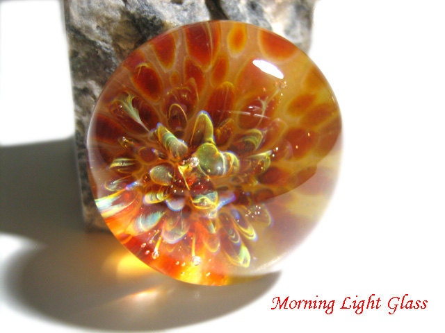 Orange Glass Frit Implosion Cabochon, Round-Domed Top, SRA, CL64