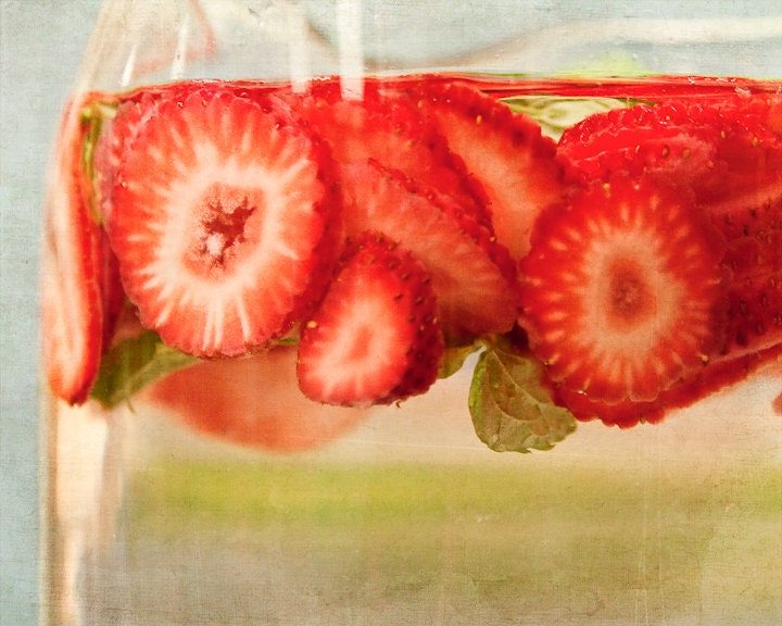 Photo of Strawberries in Glass PItcher of Water - Fine Art Photo Entitled Refresh - 8 X 10