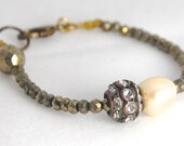 Rustic and Refined Pyrite Bracelet with Rhinestones