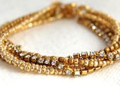 Delicate Gold Multi Strand Bracelet Golden Rhinestone Layering Bracelet