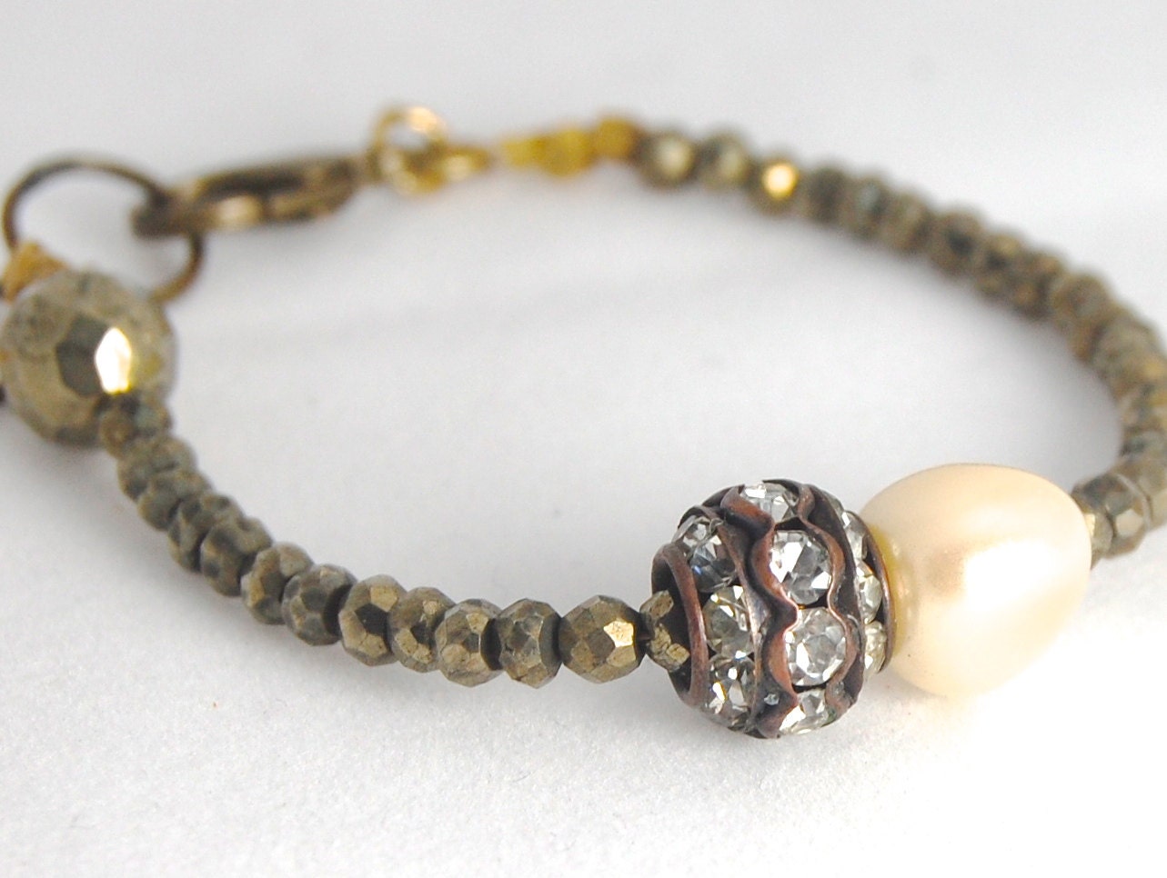 Rustic and Refined Pyrite Bracelet with Rhinestones