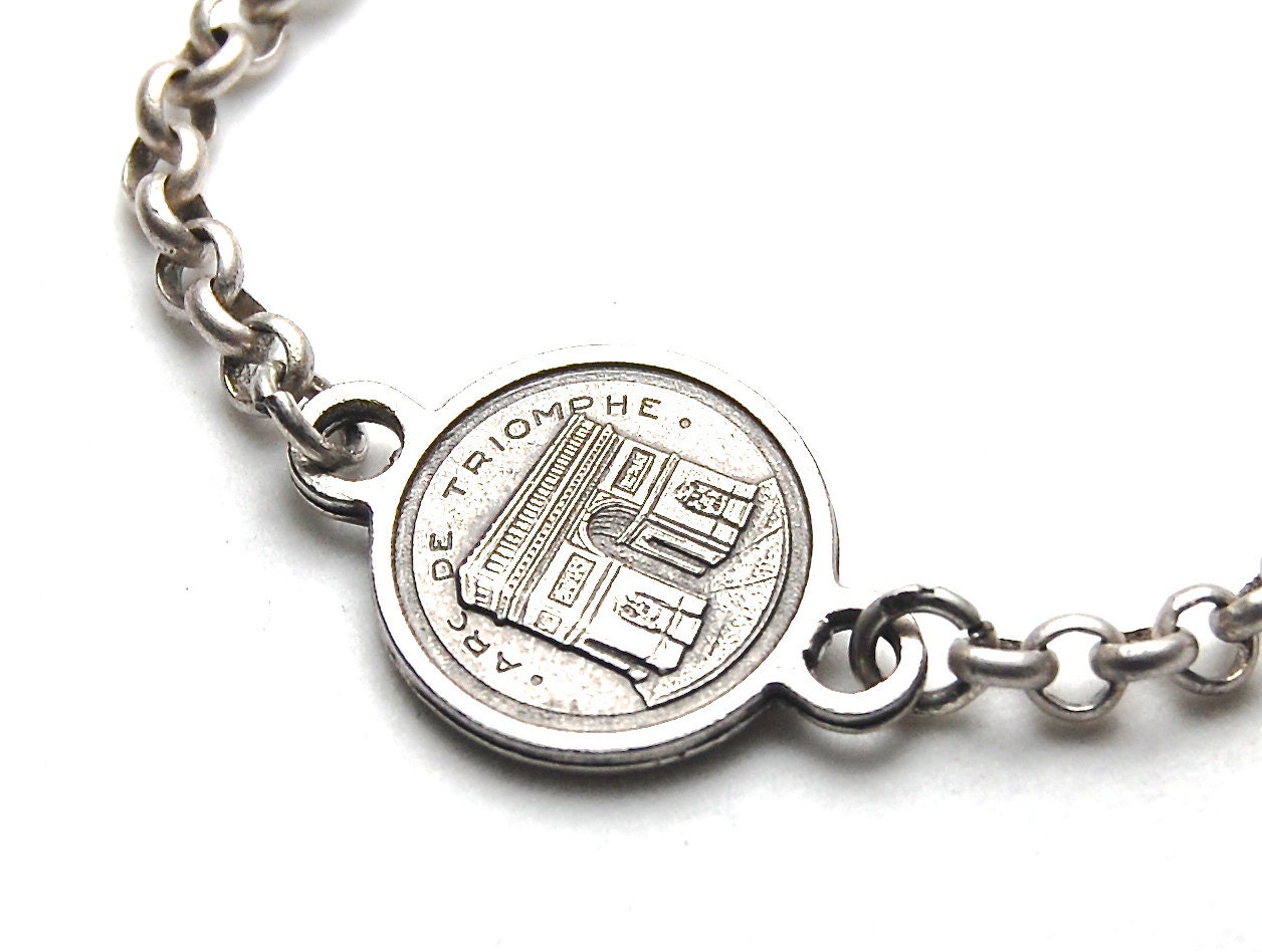 Vintage French Travel Charm Bracelet Silver Vintage Bracelet
